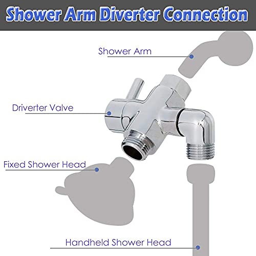 Brass Shower Arm Diverter Valve For Handheld Shower Head And Fixed Spray Head G1/2 3 Way Universal Bathroom System Component Replacement Part, Polished Chrome #TOP3