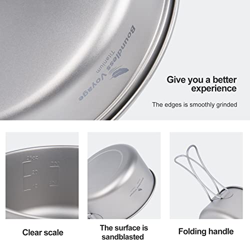 Boundless Voyage Titanium Pot Pan Set Camping Pot with Foldable Handle for Outdoor Camping Hiking Picnic Lightweight Messkit Cookware Cooking kit - Image 4