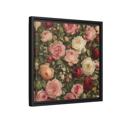 Toile de roses de jardin au-dessus de la cheminée pour une ambiance salon cosy