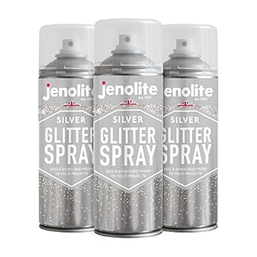 JENOLITE Glitter Spray Paint | Silver Glitter Spray In Clear Sealant | 3x400ml | Clear Lacquer With Fine Glitter | Multi-Surface | Ideal for Picture Frames, Mirrors, Ornaments & Crafting