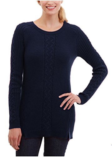 NAUTICA WOMENS SINGLE CABLE KNIT TUNIC SWEATER (Medium, Navy)