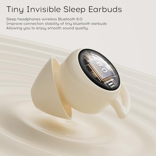 Image of Sleep Earbuds Bluetooth 6.0, Mini Invisible Silicone Sleep Earbuds for Side Sleepers, Noise Blocking Sleeping Headphones, Hidden Earbuds with LED Display for Small Ears, Sleep & Relax (Beige)