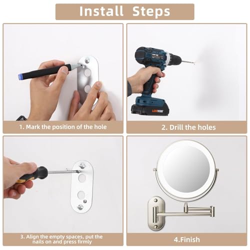 specchio trucco con luci da parete specchio ingranditore da parete specchio trucco da parete Ingrandimento 1X/10X, 3 Colori di Luce Dimmerabile ,Rotazione a 360 Specchio Estensibile per Bagno, Hotel - 9