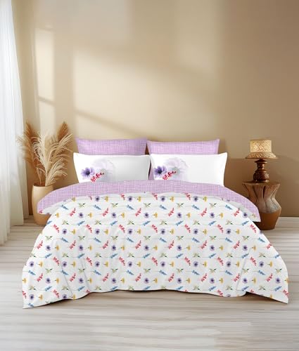 Image of LANE LINEN 400TC Morrison Bloom Super King Size Bedsheet with 4 Pillow Cases | 100% Cotton Digital Print Bedding Set (2.74 M x 2.74 M) | Modern Floral Pattern for Luxurious Comfort (White Yellow)