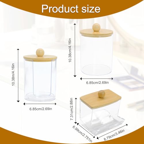 Griwuut 4 Stück Transparente Acryl-Wattestäbchen Halter Set, Wattepadspender & Aufbewahrungsbox für Badezimmer Kosmetik, Behälter für Wattebällchen