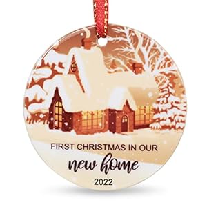 Creawoo First Christmas in Our New Home Ornament 2022, 1st Xmas New Home Ceramic Ornaments for Christmas Tree Hanging…
