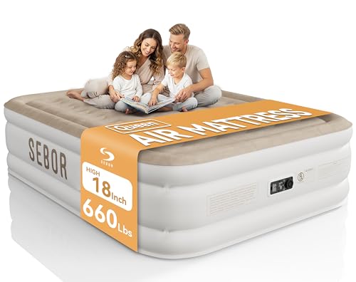 Sebor Air Mattress Queen with Built-in Pump 18', Comfortable Self-Inflating Air Mattress with...