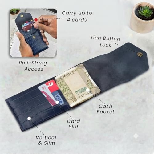 Image of Leatherful Flip - Top Grain Leather Vertical Slim Wallet for Men | Easy Quick Card Access | Compact Front Cash Pocket & Button Lock | Minimalist Travel & Daily Carry Wallet