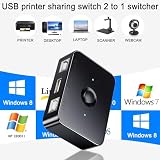 QIANRENON USB2.0 Printer Sharing Switch 2 porty USB B przełącznik drukowania, adapter 2 części komputerowe, 1 drukarka, przełącznik ręczny, ze światłem LED, w zestawie 2 x kabel USB 2.0 do drukarki