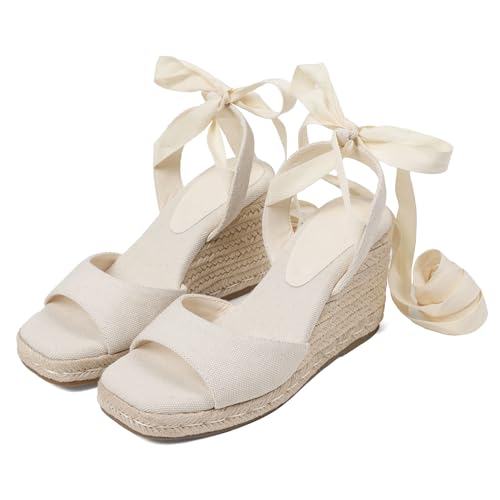 EQAUDES Womens Lace up Espadrilles Platform Wedges...