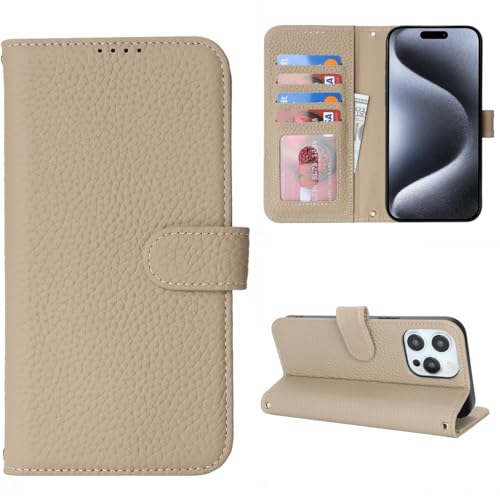 Coque compatible iPhone 15 Pro etui cuir flip portefeuille gris anti-RFID