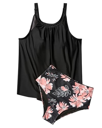 Image of SUUKSESS Women Tummy Control Tankini Bathing Suit Ruffle High Waisted Swimsuit