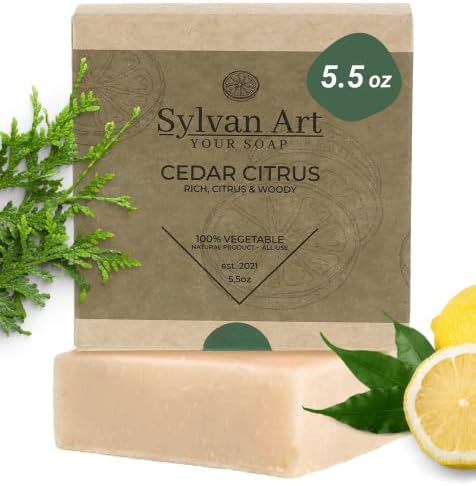 Sylvan Art Cedar Citrus Natural Scent Handmade Organic, Essential Oils Men's Soap Bar Beard Body, Face Wash Bath Nourishing Bar Soap - 5.5 Ounce