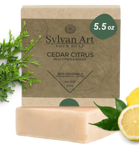 Sylvan Art Cedar Citrus Natural Scent Handmade Organic, Essential Oils Men's Soap Bar Beard Body, Face Wash Bath Nourishing Bar Soap - 5.5 Ounce #TOP27