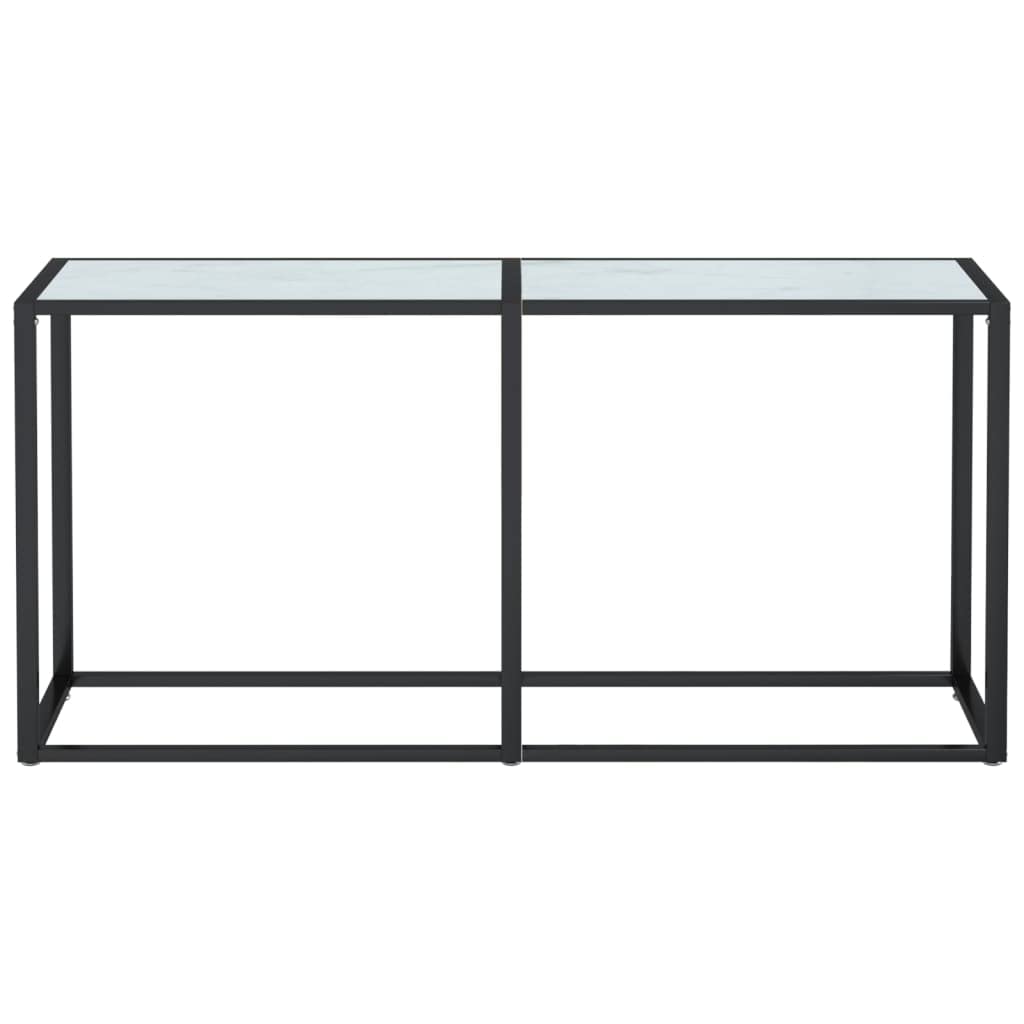 Konsolentisch Weiß Marmor-Optik 160x35x75,5 cm aus gehärtetem Glas und pulverbeschichtetem Stahl, Stabiler Beistelltisch mit reichlich Ablagefläche, pflegeleicht mit feuchtem Tuch
