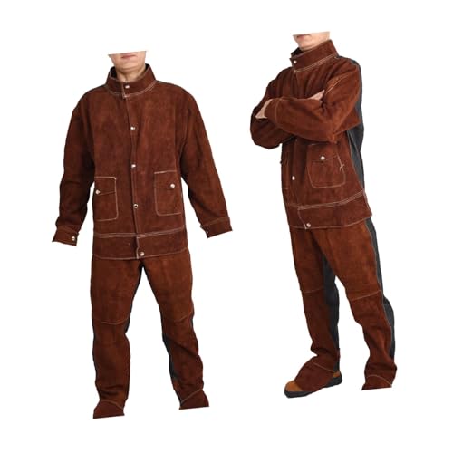 Veste de soudeur avec pantalon en cuir doublé denim pour protection thermique