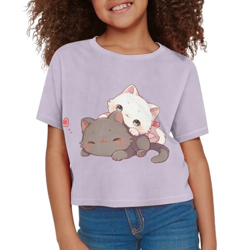 Image of Kids T Shirt Short Sleeve Crop Tops for Girls Summer Clothes Pullover Tees Shirt 5-14