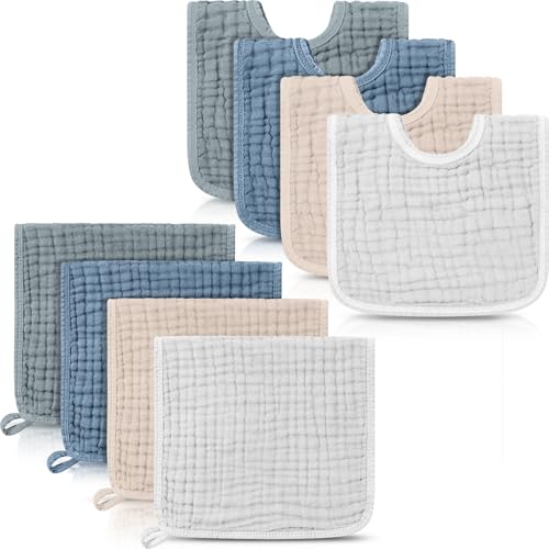 Image of Tallew 8 Pack Muslin Burp Cloths and Baby Bibs for Boy Girl 20 inch x 10 inch Cotton Baby Bandana Drool Bibs Muslin Burp Cloths Absorbent Rag for Newborn Toddler Infant Gifts(Light Blue)