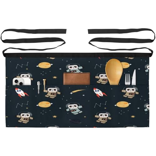 Demi-tablier 3 poches avec motifs originaux de panda astronaute
