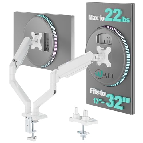 WALI Dual Monitor Stand, Adjustable Gas Spring Arm Monitor Mount for 2 Monitors up to 32 Inch,19.8lbs Capacity (GSMP002W), White by WALI