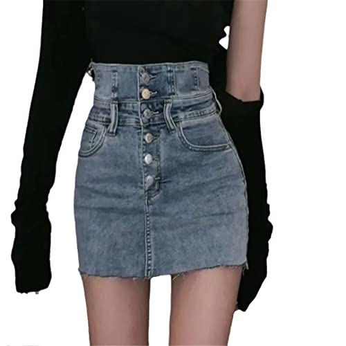Jupe courte en jean taille haute galbante Alloaone bleu taille 52