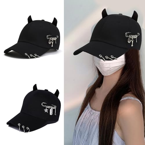 Girl Baseball Hat with Devil Horn Decors Eye Catching Travel Gathering Visors Hat Teen Hat for Cycling Hiking Visors Hat2