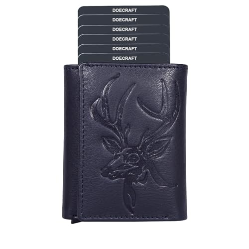 Image of Men's Genuine Leather RFID Wallet | Premium Slim Red Wallet for Men with Deer 3D Print | 8 Card Slots Secure and Durable Design Casual Stylish | Formal & Gifting Use, Blue and Silver