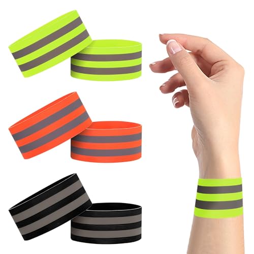 Image of 6Pcs Reflective Armbands,High Vis Reflective Band,Elastic Wrist/Ankle Straps Reflective Safety Band for hiking, Running, Biking, Motorcycling, Walking, Jogging, Construction(Green, Black, Orange)