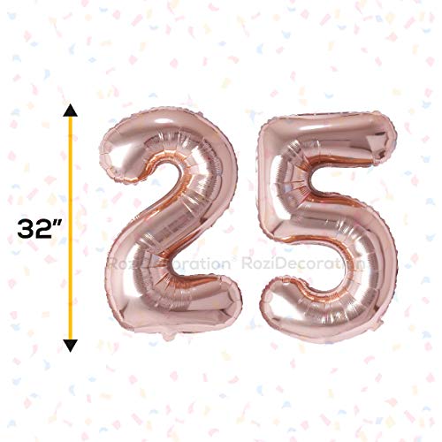 Image of Rozi Decoration Foil 32? Inch Rose Gold 25 Number Decoration | 25Th Birthday Decoration Items | 25Th Anniversary Decoration Items Kit | 25 Balloon For Birthday Pack Of 2 Pcs