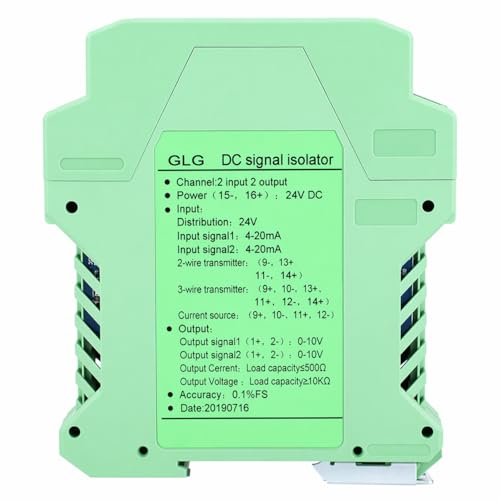 Yuecoom DC Signal Isolator, 4~20mA Module Signal Isolator Transmitter, 1 in 2 Out /2 in 2 Out GLG Signal Conditioner(2 in 2 Out / 0-10V) High Accuracy Durability AC Isolation for Industrial Equipment