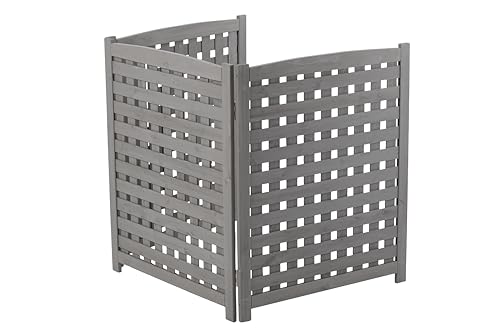 ELOMBR 32W x 38H Air Conditioner Fence, 3 Panel Trash Can Fence Screen for Outside Unit, Pool Equipment Enclosure, Wood Privacy AC Fence Panels with for Garbage Outdoor, Gray
