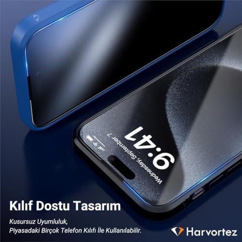 HARVORTEZ iPhone 15 Pro Ekran Koruyucu için [1 Alana 1 Bedava] Hayalet(Privacy), Anti-Statik, 9H Süper Güçlü Temperli Cam, 5D Full Koruma, Kılıf Dostu - Kolay Takılır (1 AL 1 BEDAVA) - Görsel 7