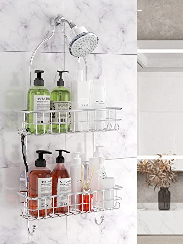 Smartake Hanging Shower Caddy Over Shower Head, Bathroom Shower Caddy Organizer With 10 Hooks, Stainless Steel Shower Caddy Resist Rust Fast Draining, Razor Shampoo Towels Shower Rack Silver #TOP6