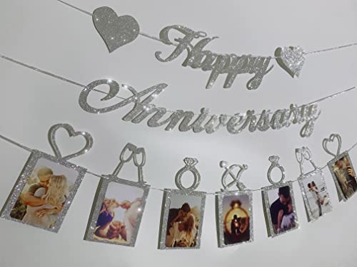 Happy Anniversary Party Decorations - Silver Happy Anniversary Banner And Photo Banner For Wedding Anniversary Party Decor (Silver) #TOP1