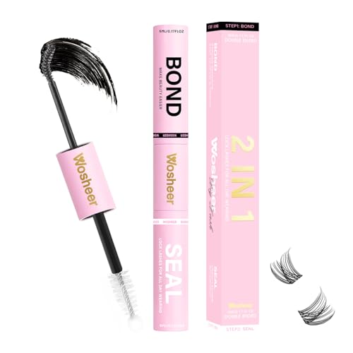 Wosheer Eyelash Glue 2 In 1 Cluster Lash Bond and Seal for Eyelash Extensions Individual Cluster Lashes with Strong Hold Eyelash Waterproof 72h (Black Lash Glue)