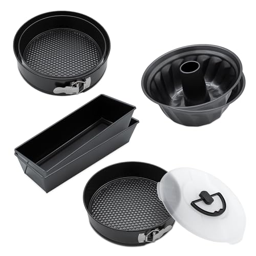 XXL Backset 7-teilig PFOA-frei - 5 verschiedene Formen - Backform Set mit Antihaft-Beschichtung - Springform Gugelhupf Kastenform Königs Napf Kuchen Form zum Backen 230° hitzebeständig auslaufsicher
