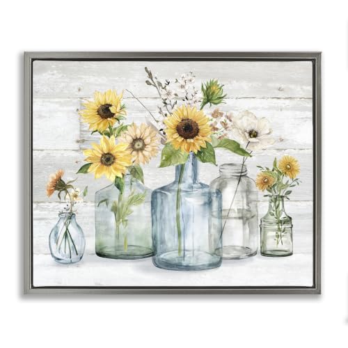 Country Flower Blooms Rustic Planked, 24 x 30 Inch Canvas in Floater Frame