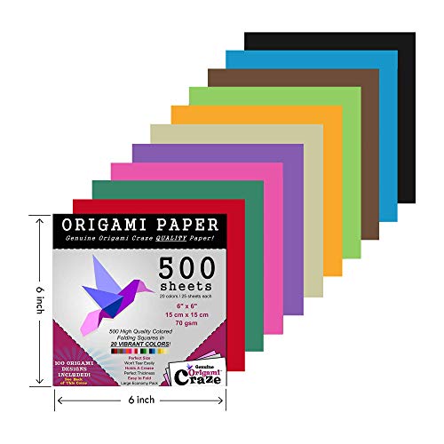 Origami Paper 500 Sheets Premium Quality for Arts and Crafts 6" Square Sheets...