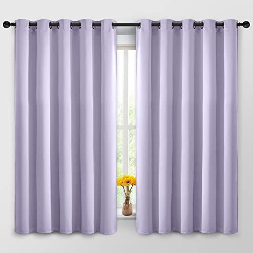 Yakamok Blackout Curtains Room Darkening Thermal Insulated Window Panels,Solid Grommet Top Drapes for Bedroom/Living Room(62Wx63L, Lilac, 2 Panels)