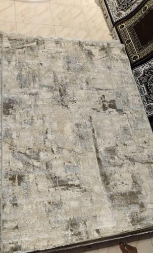 Image of 3x5 Feet (90x150 CM) Carpet for Bedroom Living Room & Hall - Beige Botanical Modern Abstract Geometric Silk-Touch Luxury Hotel-Style Washable Anti-Skid Turkish Area Rug
