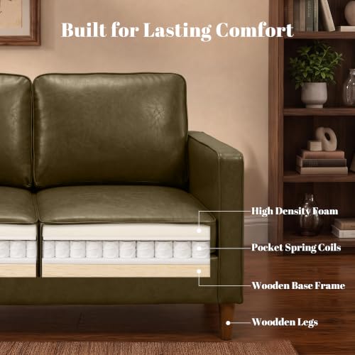 Image of 56 inch Faux Leather Loveseat Sofa, Mid Century Modern 2 Seater Love Seat Couch