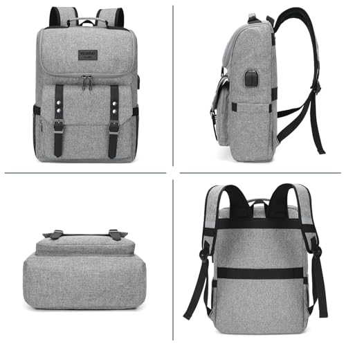 Image of YALUNDISI Vintage Backpack Travel Laptop Backpack with usb Charging Port for Women & Men College Backpack Fits 15.6 Inch Laptop Grey Brown