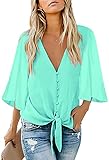 Kancystore Womens Tops and Blouses 3/4 Sleeve Summer Casual Loose Botton Up Chiffon Shirts Mint...