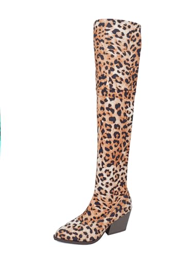 Over-the-Knee Leopard Print Boots, Pointed Toe
