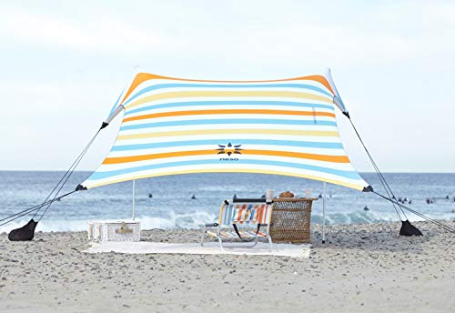 Image of Neso Portable Beach Tent Sun Shelter with Sand Anchor - Lightweight Beach Shade Canopy - Easy Setup for Family Outings - Patented Reinforced Corners - UPF 50+ - 7 x 7ft - Vintage Stripes