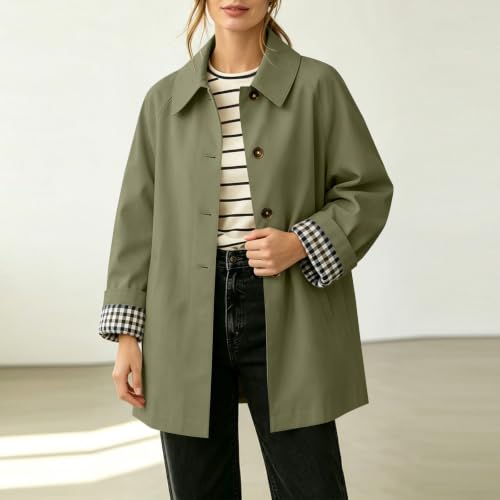 Trench Coat Women Button Front Casual Coats Fall Jackets with Plaid Cuff - image 6