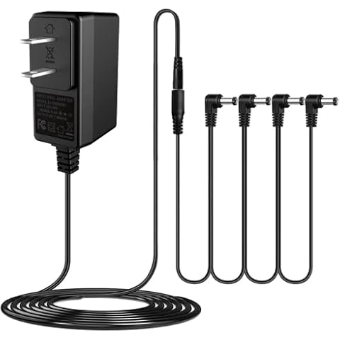 JOYO DC 9V Guitar Pedal Power Supply (800mA -1A) AC Wall Charger Adapter with 4 Way Daisy Chain Pedal Cables (8.8 FT), Compatible for Most Effect Pedals (Tip Negative) Cover