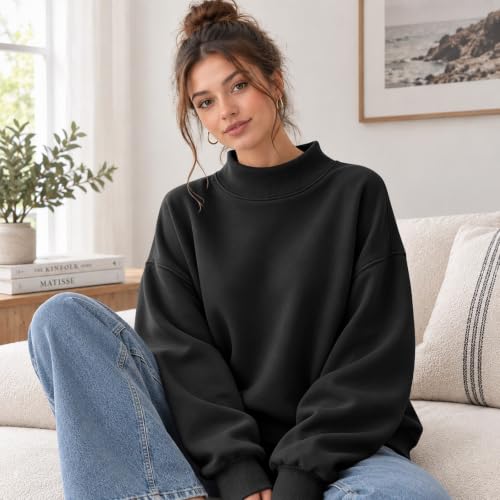 Oversized Mock Neck Sweatshirt Women Casual 2026 Winter Sweat Shirts - image 3