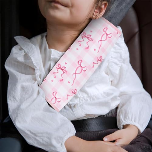 Image of YR Seat Belt Cover for Kids, Soft Comfort Seat Belt Cushion for Children, Cute Cartoon Pattern Car Seat Belt Pads Cover for Girls and Boys, 1 Pack (Pink Bows)