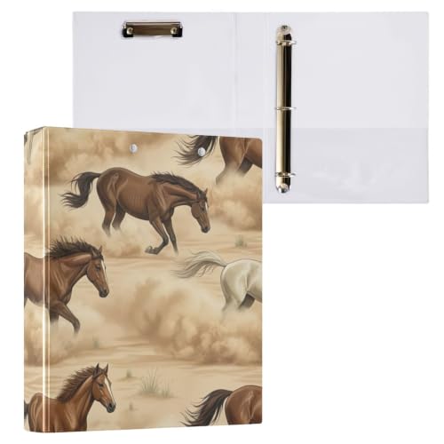Classeur 3 anneaux imprimé chevaux marron beige format standard pour l'école et le bureau